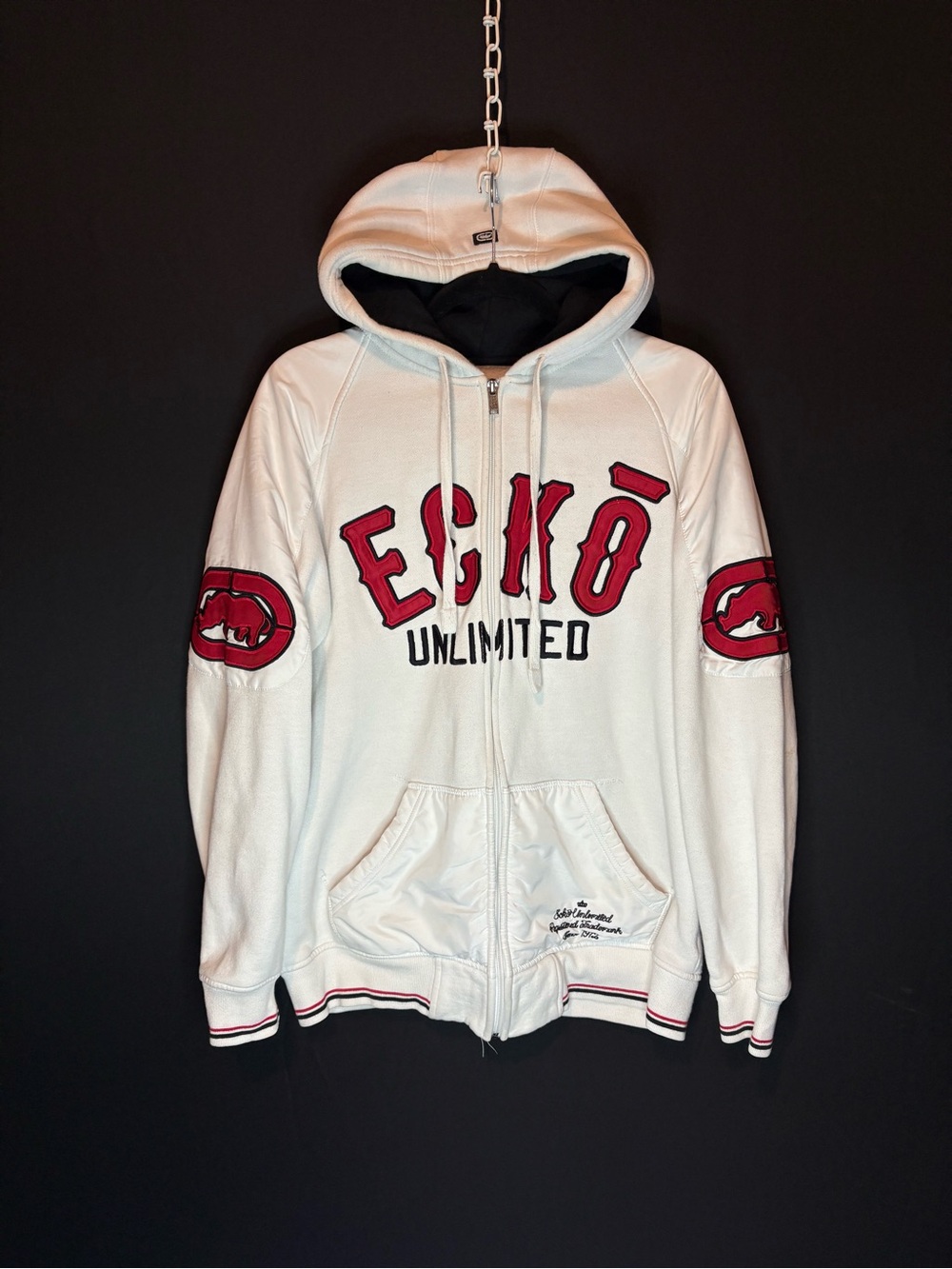 Vintage Ecko Unltd Full Zip Hoodie Red White Script Logo Y2K Streetwear Size M
